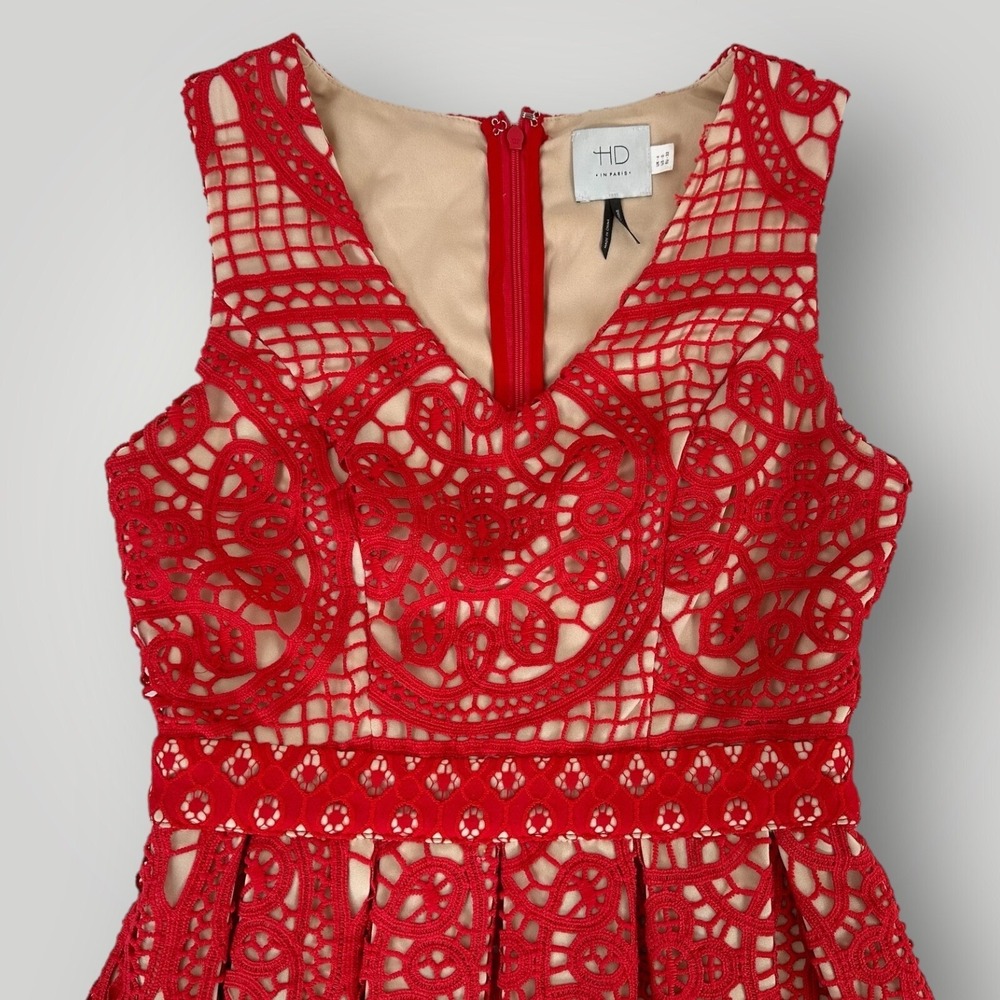 HD in Paris Dress Anthropologie Women 0 Amira Coral Lace Beige Lined Sleeveless - Picture 4 of 7